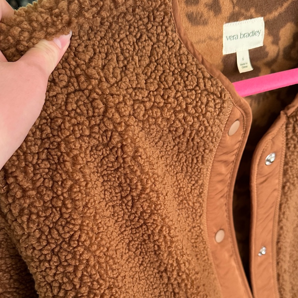 Vera Bradley Brown Teddy Fleece Jacket Cozy Faux Fur Size Small - Picture 4 of 6